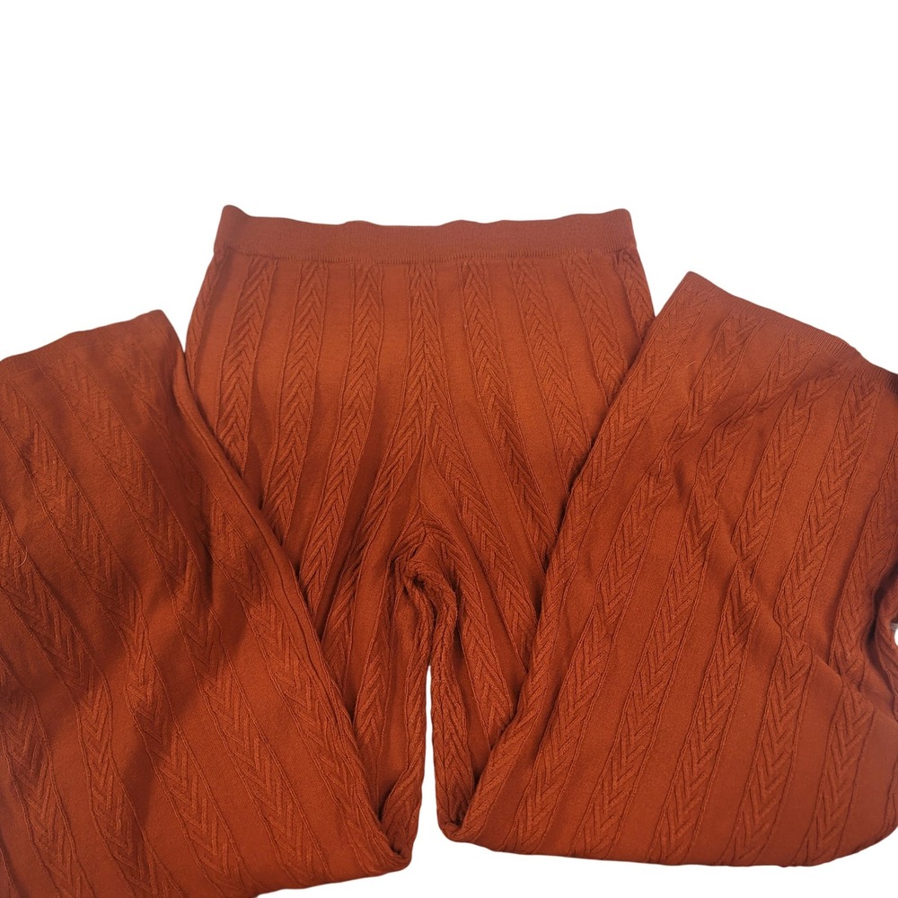 Anthropologie Cable Knit Textured‎ Wide Leg Pants Rust Orange Cozy Boho Size L